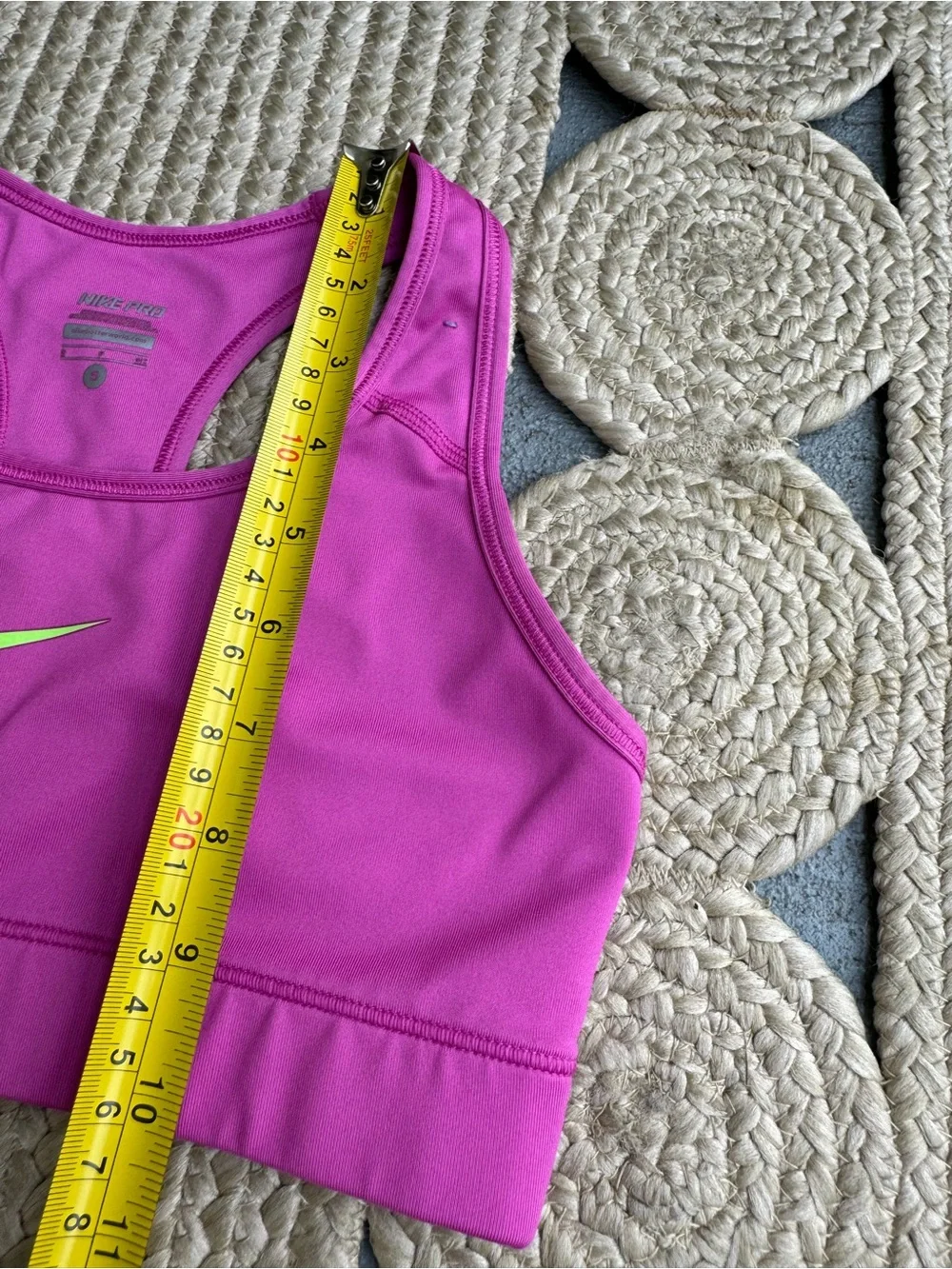 Nike Pro Pink Neon Green Swoosh Athletic Sports Bra Size S